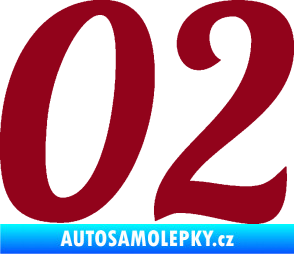 Samolepka Startovní číslo 02 typ 3 bordó vínová