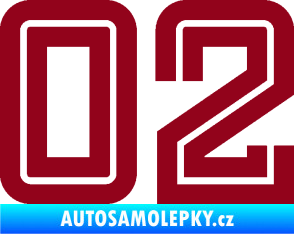 Samolepka Startovní číslo 02 typ 7 bordó vínová