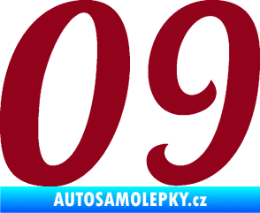 Samolepka Startovní číslo 09 typ 3  bordó vínová