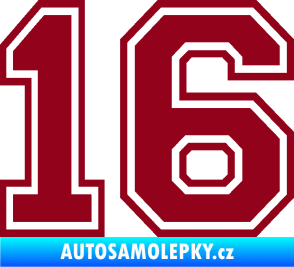 Samolepka Startovní číslo 16 typ 4 bordó vínová