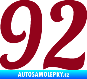 Samolepka Startovní číslo 92 typ 3   bordó vínová