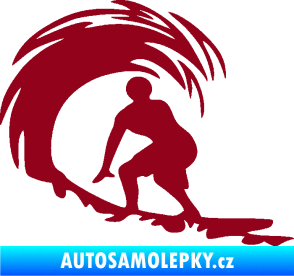 Samolepka Surfař 005 levá velké vlny bordó vínová