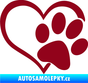 Samolepka Tlapka love pravá bordó vínová