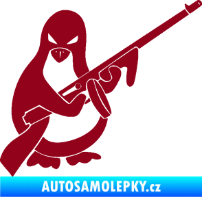 Samolepka Tučňák se samopalem pravá bordó vínová