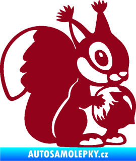 Samolepka Veverka 003 pravá s oříškem bordó vínová