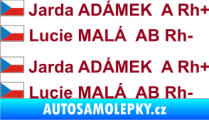 Samolepka Vlajka ČR se jménem a krevní skupinou bordó vínová