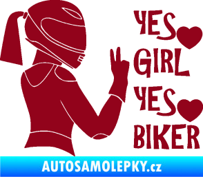 Samolepka Yes girl, yes biker motorkářka bordó vínová