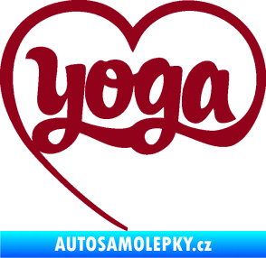 Samolepka Yoga nápis v srdíčku bordó vínová