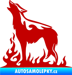 Samolepka Animal flames 066 levá vyjící vlk tmavě červená