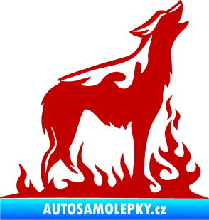 Samolepka Animal flames 066 pravá vyjící vlk tmavě červená
