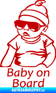 Samolepka Baby on board 003 levá s textem miminko s brýlemi tmavě červená