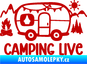Samolepka Camping live 001 levá cestování v karavanu tmavě červená