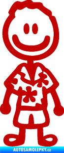 Samolepka Cartoon family kluk Hawaii tmavě červená