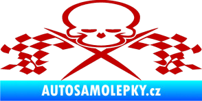 Samolepka Champion 001 lebka se šachovnicovou vlajkou tmavě červená