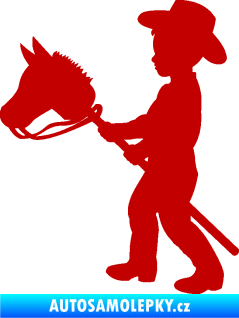 Samolepka Děti silueta 012 levá kluk s dřevěným koníkem tmavě červená