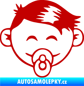 Samolepka Dítě v autě 049 pravá kluk s dudlíkem tmavě červená
