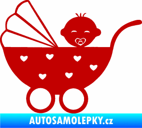 Samolepka Dítě v autě 070 levá kočárek s miminkem tmavě červená