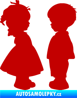 Samolepka Dítě v autě 071 levá holčička s chlapečkem sourozenci tmavě červená