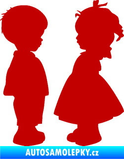Samolepka Dítě v autě 071 pravá holčička s chlapečkem sourozenci tmavě červená