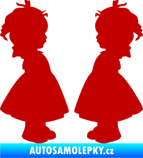 Samolepka Dítě v autě 072 dvě holčičky sourozenci tmavě červená