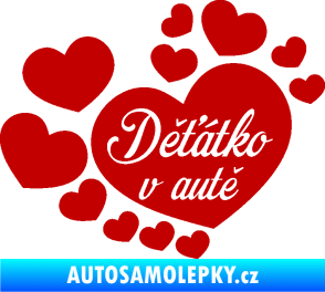 Samolepka Dítě v autě 092 nápis děťátko v autě se srdíčky tmavě červená