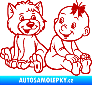 Samolepka Dítě v autě 095 pravá holčička s pejskem tmavě červená