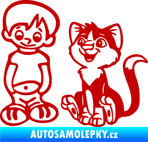 Samolepka Dítě v autě 097 levá kluk a kočka tmavě červená
