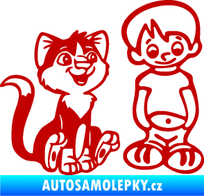 Samolepka Dítě v autě 097 pravá kluk a kočka tmavě červená