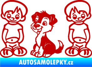 Samolepka Dítě v autě 103 levá dva kluci a pes tmavě červená