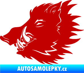 Samolepka Divoké prase 001 levá kanec hlava tmavě červená