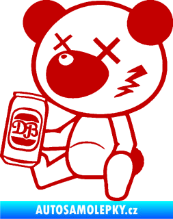 Samolepka Drunk bear 001 levá medvěd s plechovkou tmavě červená