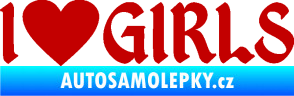 Samolepka I love girls nápis se srdcem tmavě červená