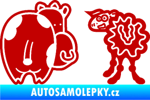 Samolepka JDM kravička a ovečka 002 levá tmavě červená