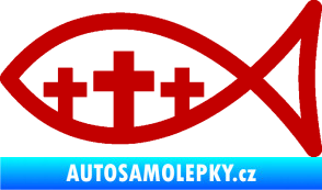 Samolepka Jesus rybička 005 tři kříže křesťanský symbol tmavě červená