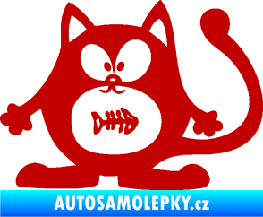 Samolepka Kočka 042 levá s rybou v bříšku tmavě červená