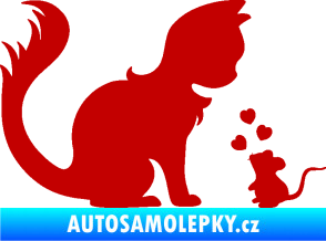 Samolepka Kočka s myší 002 pravá tmavě červená