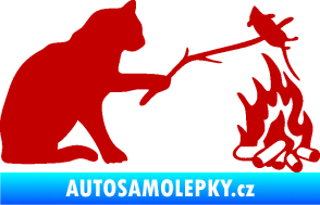 Samolepka Kočka s myší pravá tmavě červená
