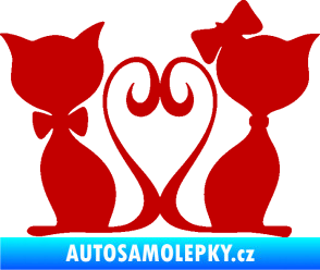 Samolepka Kočky love 002 levá spletené ocásky tmavě červená
