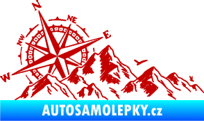 Samolepka Krajina hory 043 levá s kompasem tmavě červená