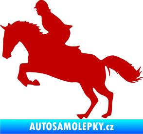 Samolepka Kůň 014 levá skok s jezdcem tmavě červená