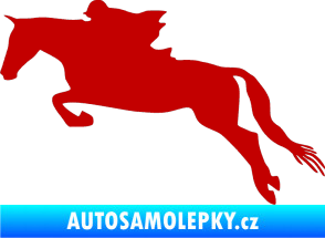 Samolepka Kůň 015 levá skok s jezdcem tmavě červená