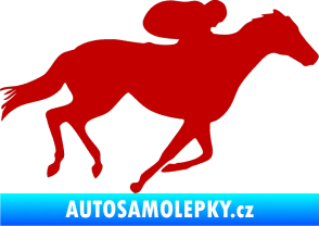 Samolepka Kůň 027 pravá závodí s jezdcem tmavě červená