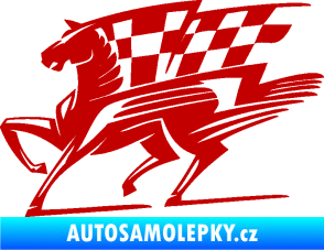 Samolepka Kůň racing 001 levá se šachovnicí tmavě červená