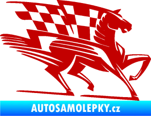Samolepka Kůň racing 001 pravá se šachovnicí tmavě červená