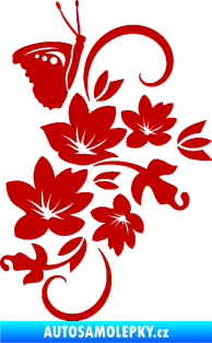 Samolepka Květina dekor 005 pravá s motýlkem tmavě červená