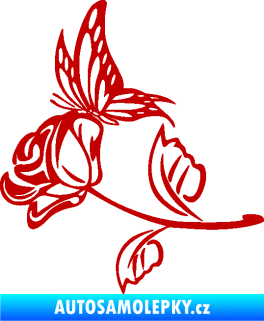 Samolepka Květina dekor 030 levá růže s motýlkem tmavě červená