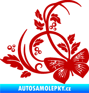 Samolepka Květina dekor 046 levá motýl tmavě červená