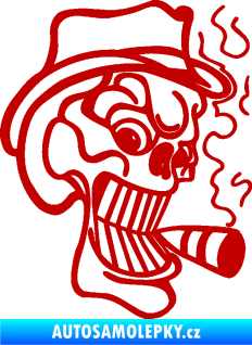 Samolepka Lebka 020 pravá crazy s cigaretou tmavě červená