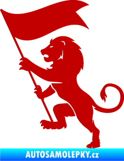 Samolepka Lev heraldika 005 levá s praporem tmavě červená
