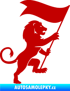 Samolepka Lev heraldika 005 pravá s praporem tmavě červená